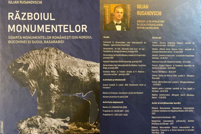 A apărut cartea „Războiul Monumentelor - Soarta monumentelor românești din nordul Bucovinei și Sudul Basarabiei”, de Iulian Rusanovschi