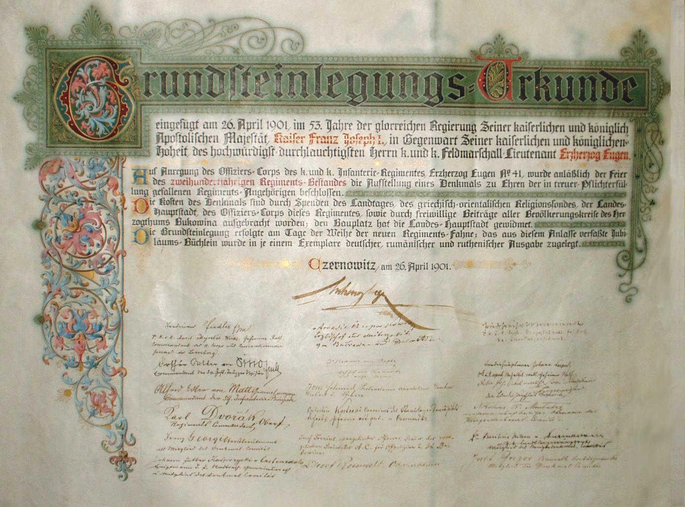 6. Uricul pentru urmași, descoperit sub fundația Monumentului austriac al Regimentului Bucovinean de Infanterie Nr. 41.