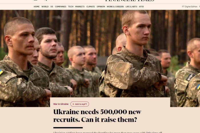 Financial Times: Ucraina intenționează să mobilizeze 330.000 de recruți pentru a înlocui militarii epuizați de pe front